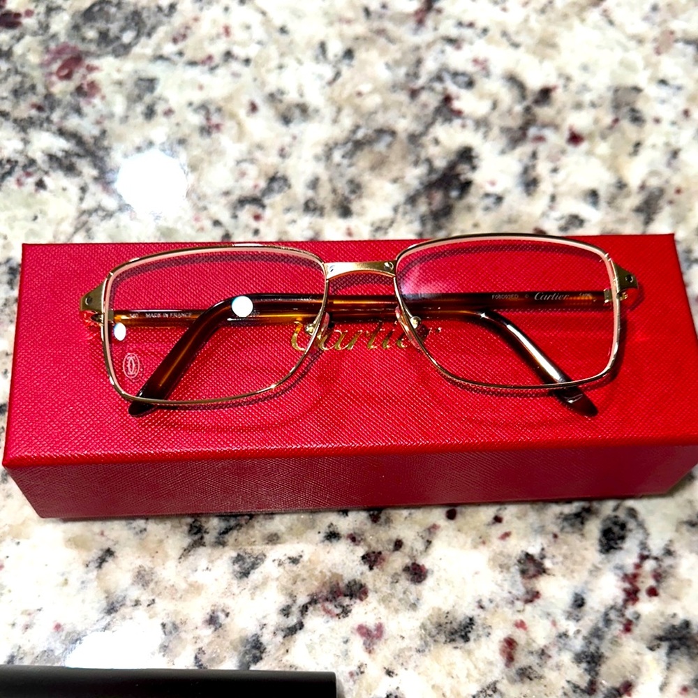 New CARTIER CT0040O 004 57mm Gold Santos Eyeglasses Frames France